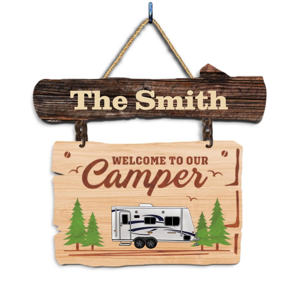 Two Layer Wooden, Welcome To Our Camper, Gift For Camping Lover