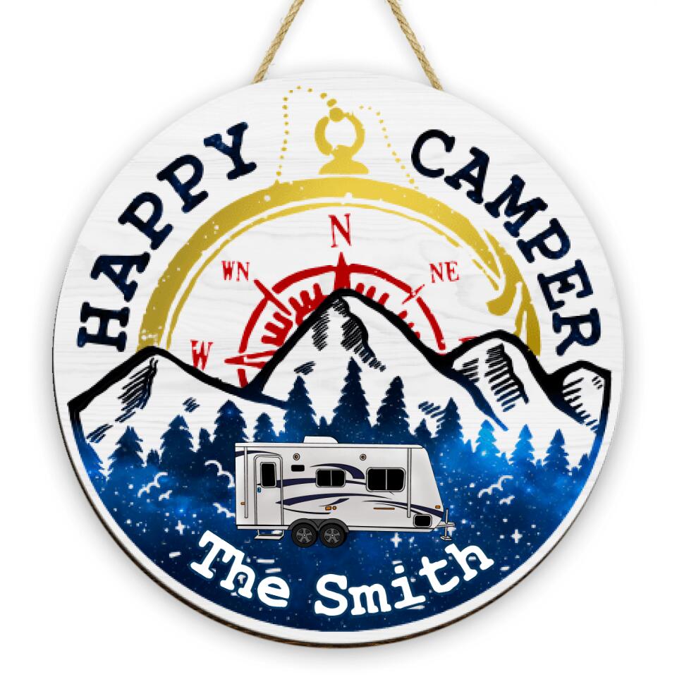 Happy Camper, Gift For Camping Lover - Personalized Wooden Sign 2 Layer
