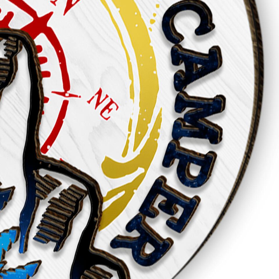 Happy Camper, Gift For Camping Lover - Personalized Wooden Sign 2 Layer