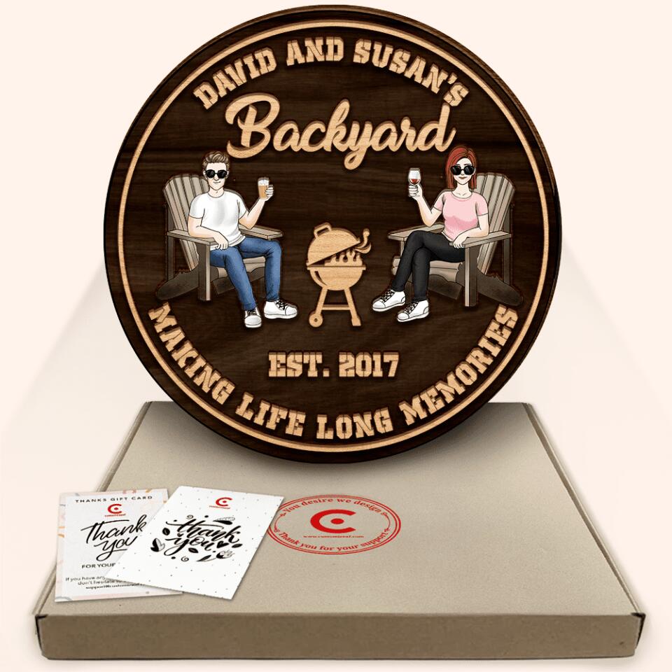 Backyard Sign | Making Live Long Memories | Custom 2 Layer Wooden Sign | Round Shape