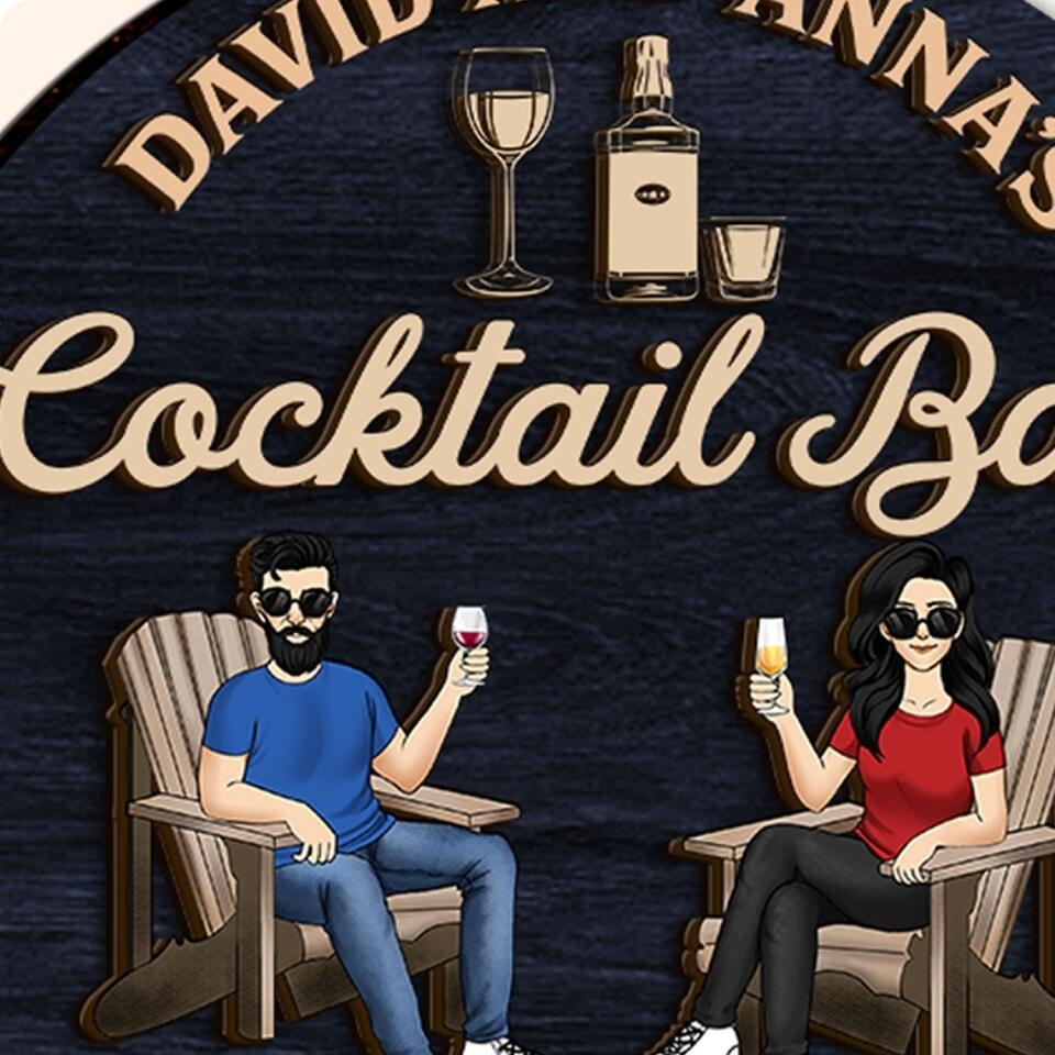 Cocktail Bar-Just One More | Custom 2 Layer Wooden Door Sign | Round Shape