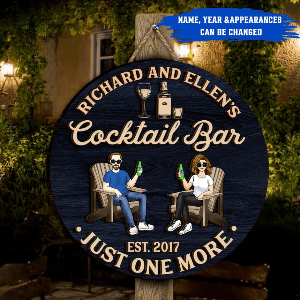 Cocktail Bar-Just One More | Custom 2 Layer Wooden Door Sign | Round Shape