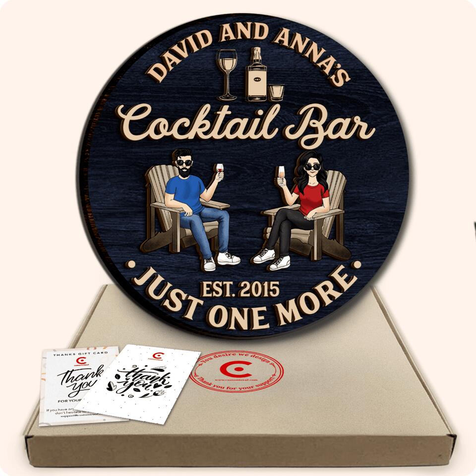 Cocktail Bar-Just One More | Custom 2 Layer Wooden Door Sign | Round Shape