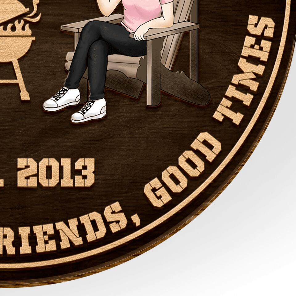 Backyard Bar and Grill | Good Food, Good Friends, Good Time | Custom 2 Layer Wooden Sign | Round Shape