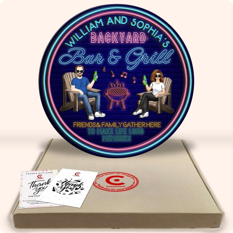 Backyard Bar & Grill Door Sign, Friends & Family Gather Here To Make Life Long Memories, Custom 2 Layer Wooden Door Sign