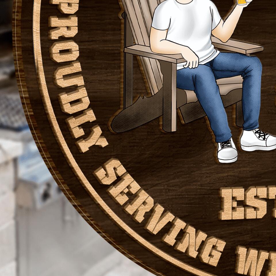 Pavillion Proudly Serving Whatever Your Brought, Custom 2 Layer Wooden Sign, Round Shape