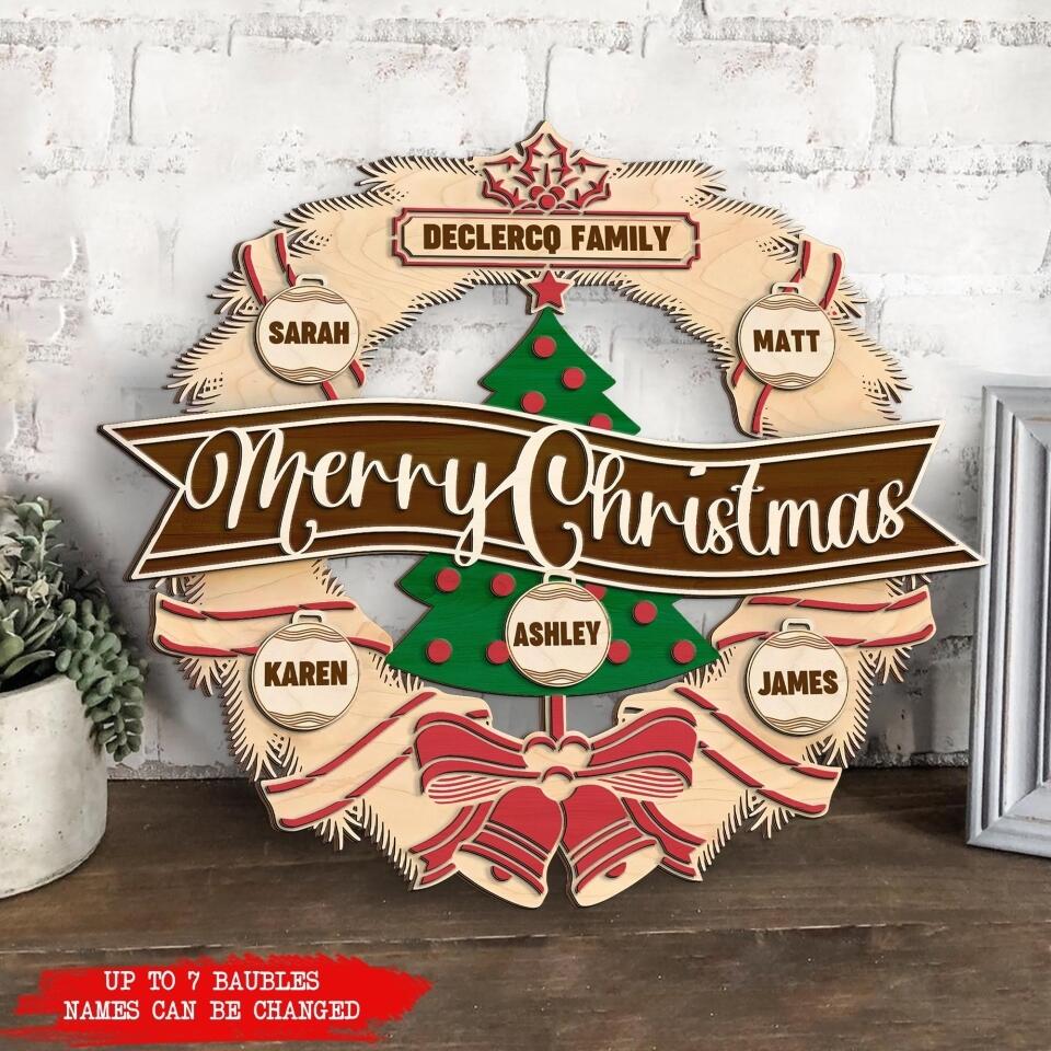 Custom Christmas Wreath Shape - 2 Layers Wooden Door Sign