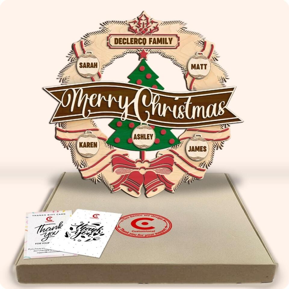 Custom Christmas Wreath Shape - 2 Layers Wooden Door Sign