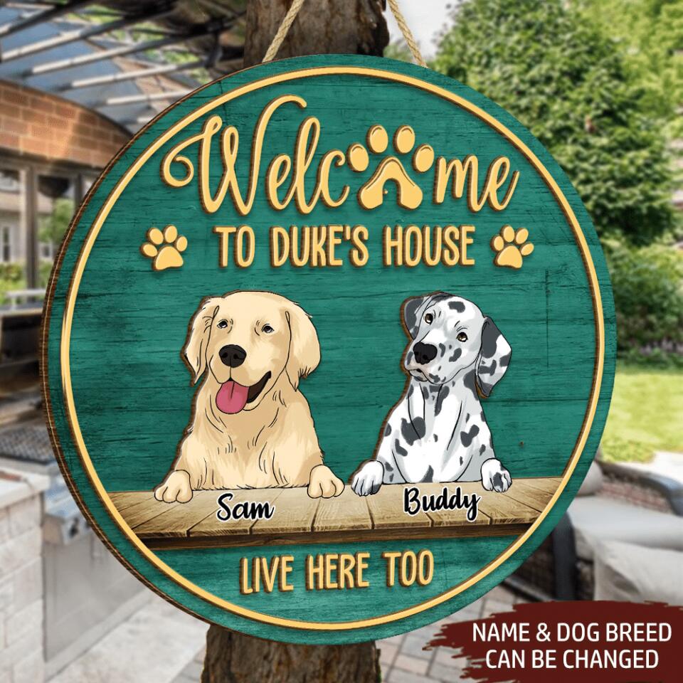 Welcome To Dog's House - Personalized 2 Layer Round Wooden Sign