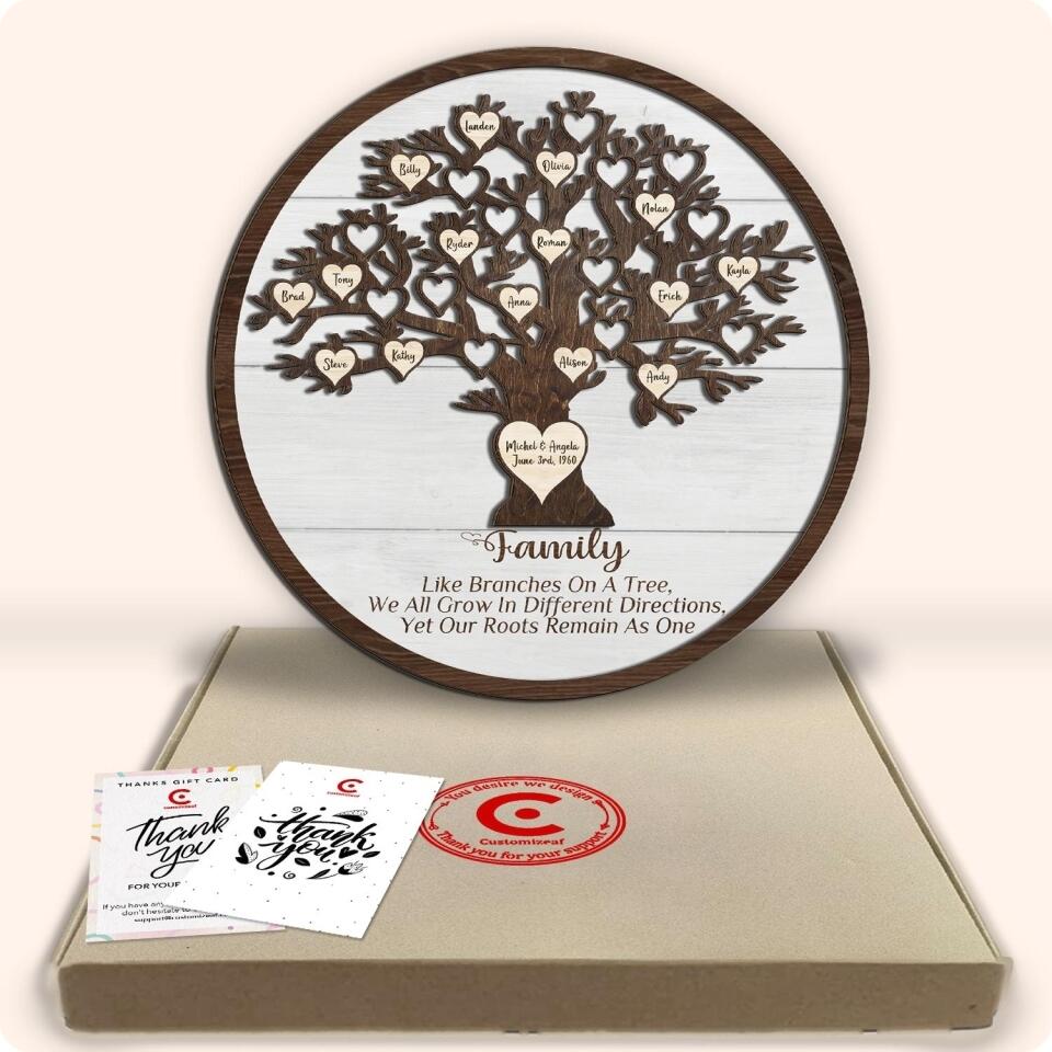 Family Tree Sign, Gift For Family - Personalized Wooden Sign 2 Layer