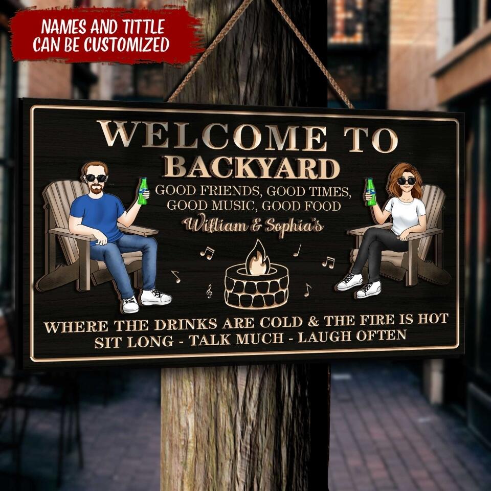 Patio Grilling | Good Friends, Good Times, Good Food, Good Music | Couple Husband Wife | Backyard 2 Layer Wooden Sign  | Personalized Custom Classic Wooden