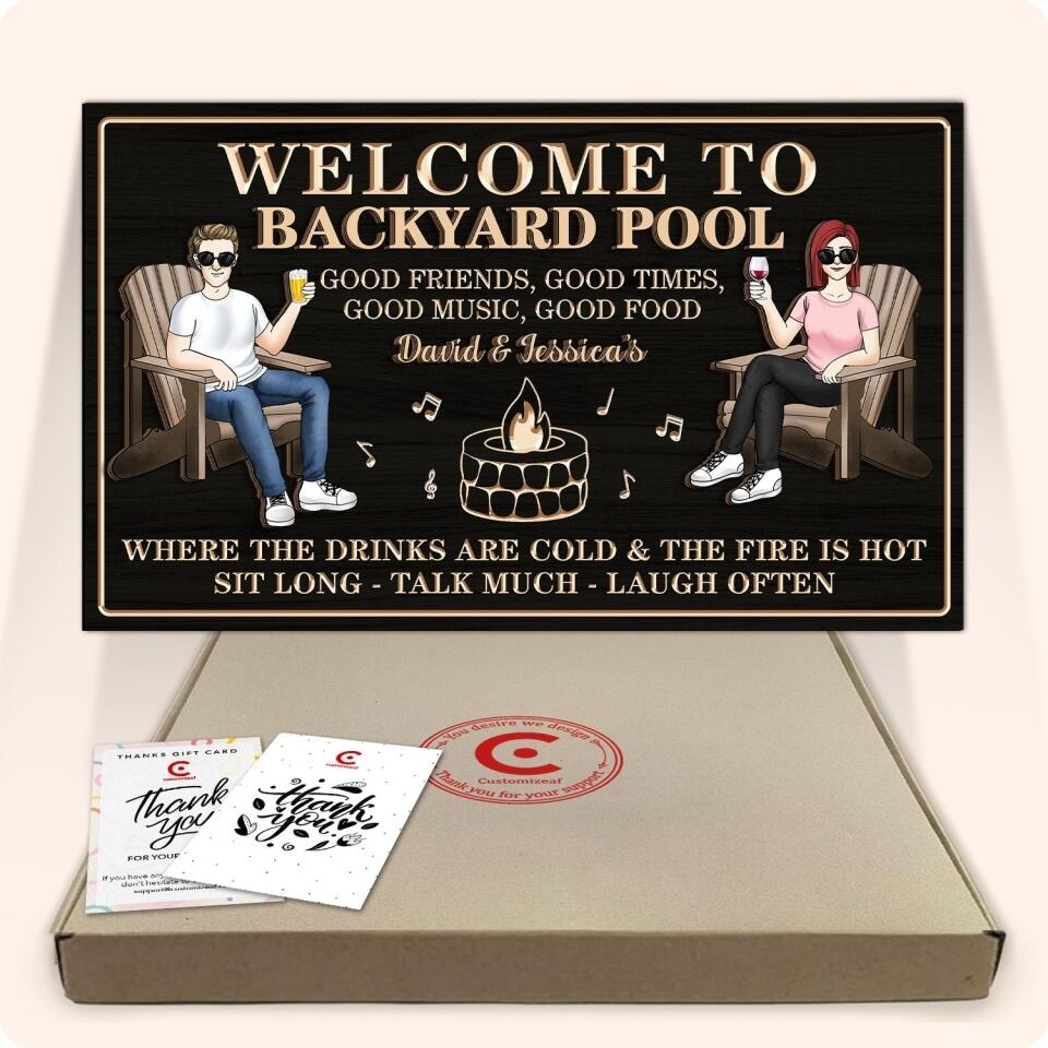 Patio Grilling | Good Friends, Good Times, Good Food, Good Music | Couple Husband Wife | Backyard 2 Layer Wooden Sign  | Personalized Custom Classic Wooden