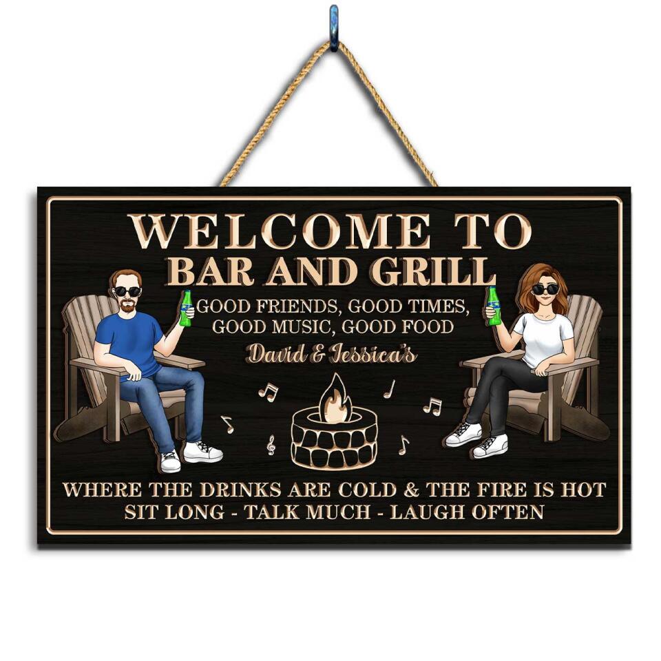 Patio Grilling | Good Friends, Good Times, Good Food, Good Music | Couple Husband Wife | Backyard 2 Layer Wooden Sign  | Personalized Custom Classic Wooden
