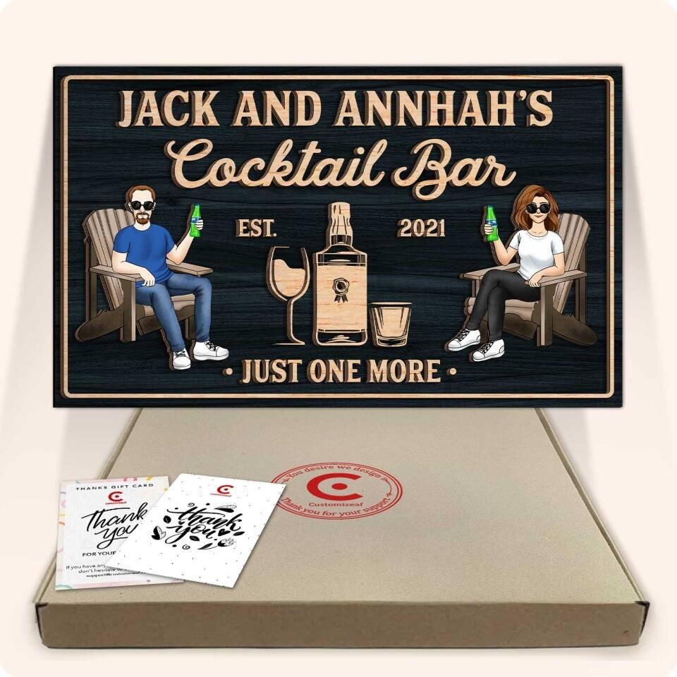 Cocktail Bar - Just One More | Custom 2 Layer Wooden Door Sign | Rectangle Shape