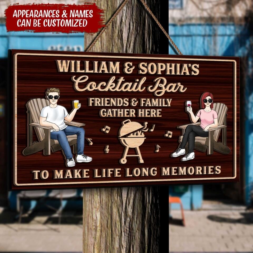 Cocktail Bar Sign | Friends & Family Gather Here | Custom 2 Layer Wooden Door Sign