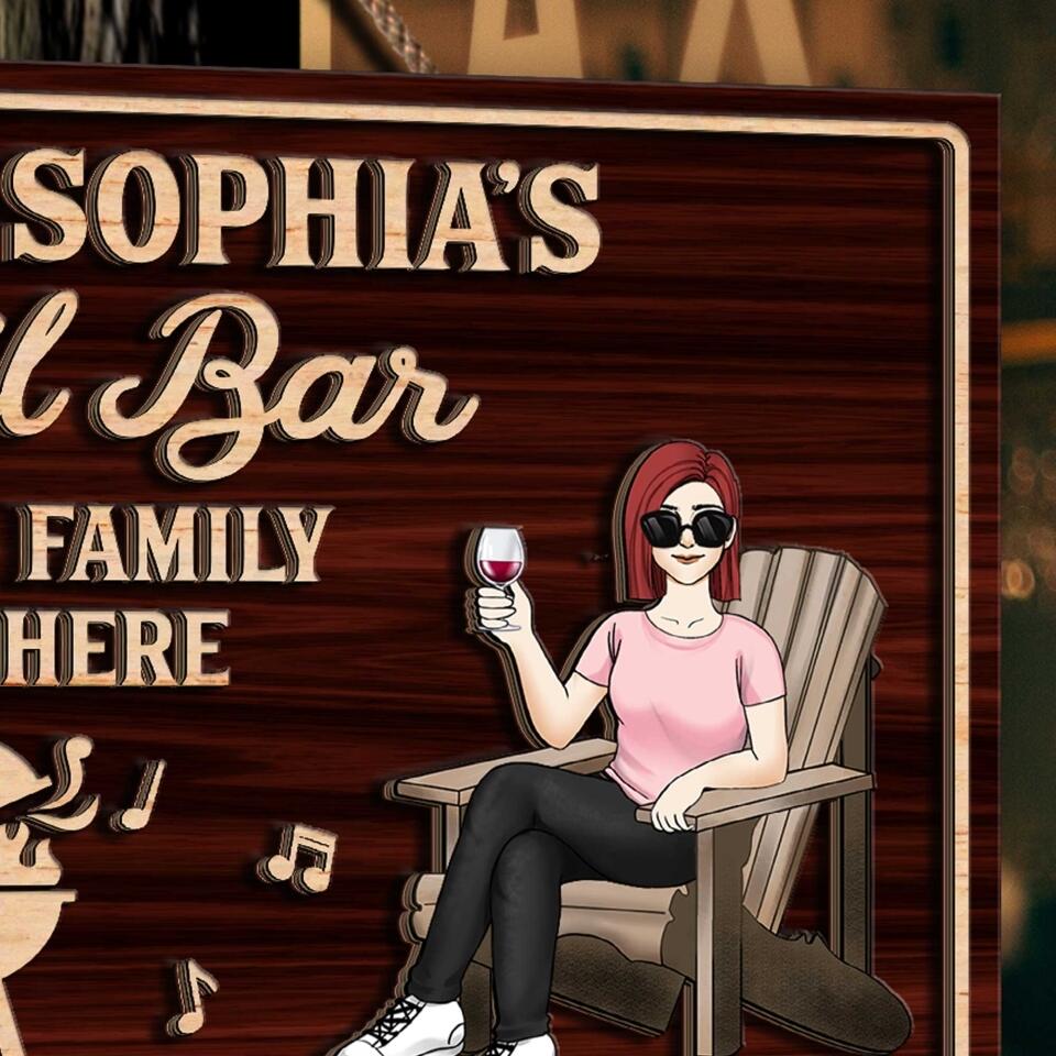 Cocktail Bar Sign | Friends & Family Gather Here | Custom 2 Layer Wooden Door Sign