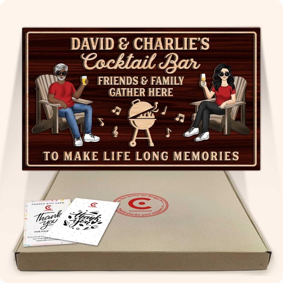 Cocktail Bar Sign | Friends & Family Gather Here | Custom 2 Layer Wooden Door Sign