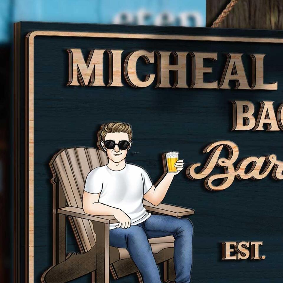 Backyard Bar & Grill - Good Food, Good Friends, Good Time, Custom 2 Layer Wooden Door Sign, Rectangle Shape