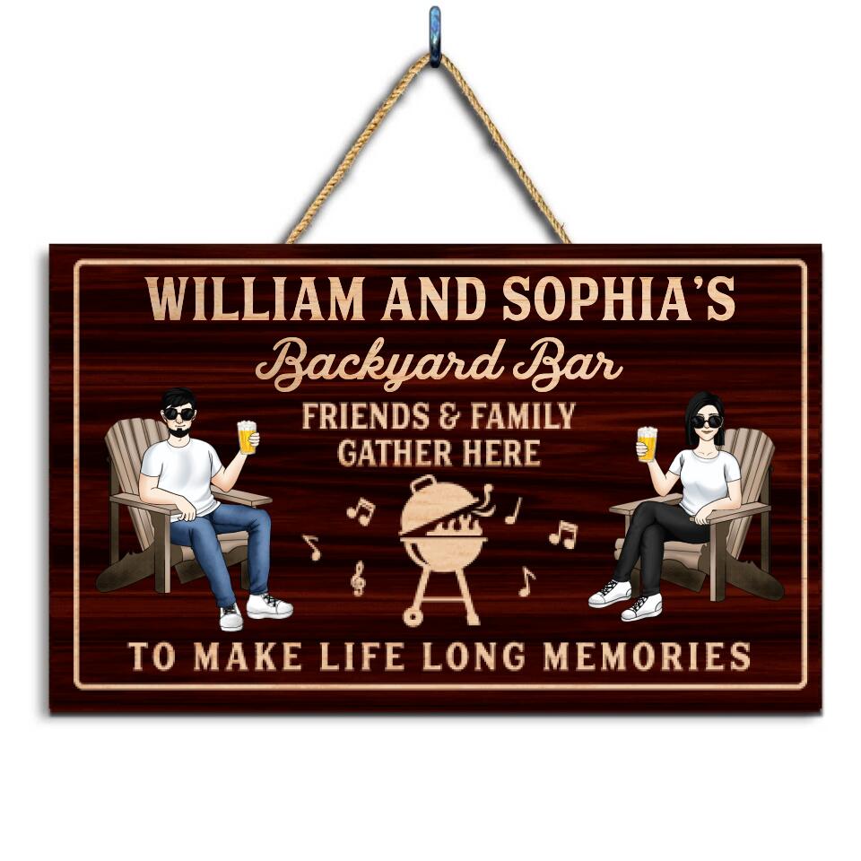 Cocktail Bar Sign | Friends & Family Gather Here | Custom 2 Layer Wooden Door Sign