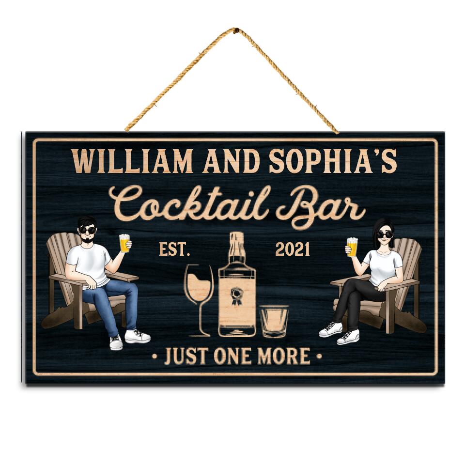 Cocktail Bar - Just One More | Custom 2 Layer Wooden Door Sign | Rectangle Shape