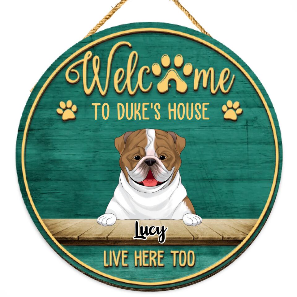 Welcome To Dog's House - Personalized 2 Layer Round Wooden Sign