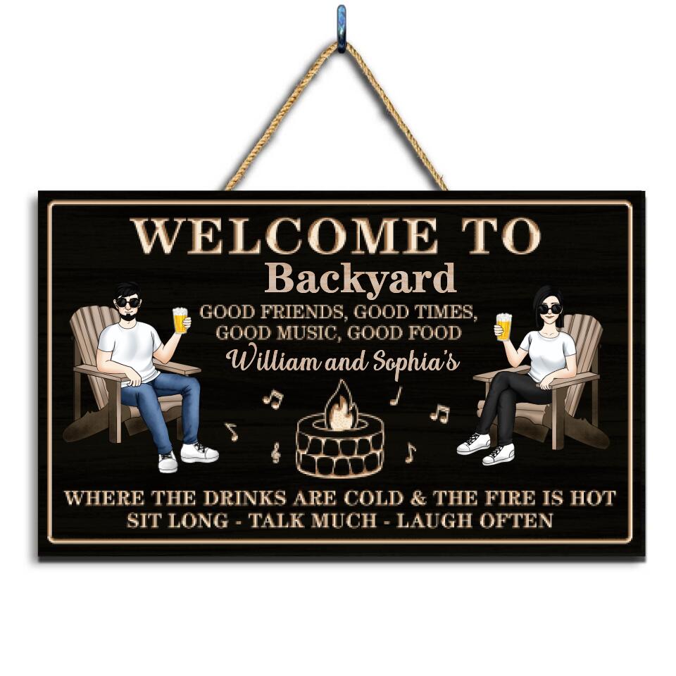 Patio Grilling | Good Friends, Good Times, Good Food, Good Music | Couple Husband Wife | Backyard 2 Layer Wooden Sign  | Personalized Custom Classic Wooden