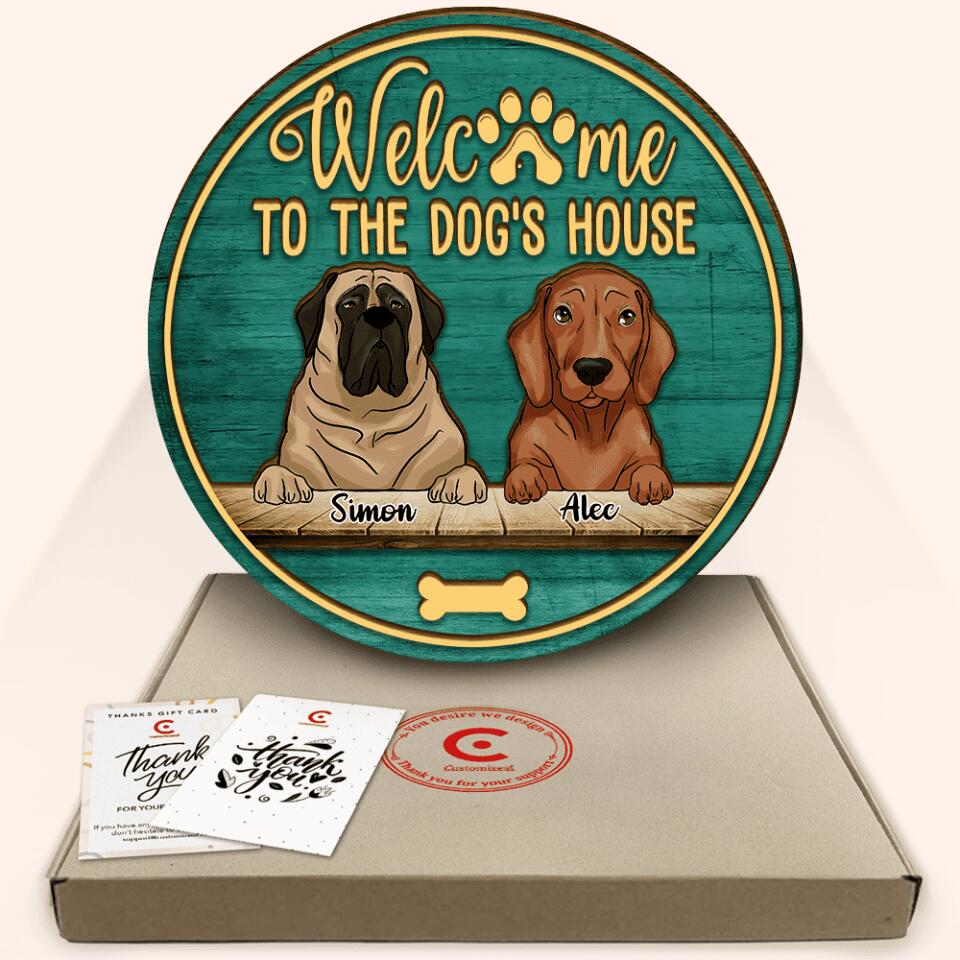 Welcome To The Dog's House - Personalized 2 Layer Round Wooden Sign