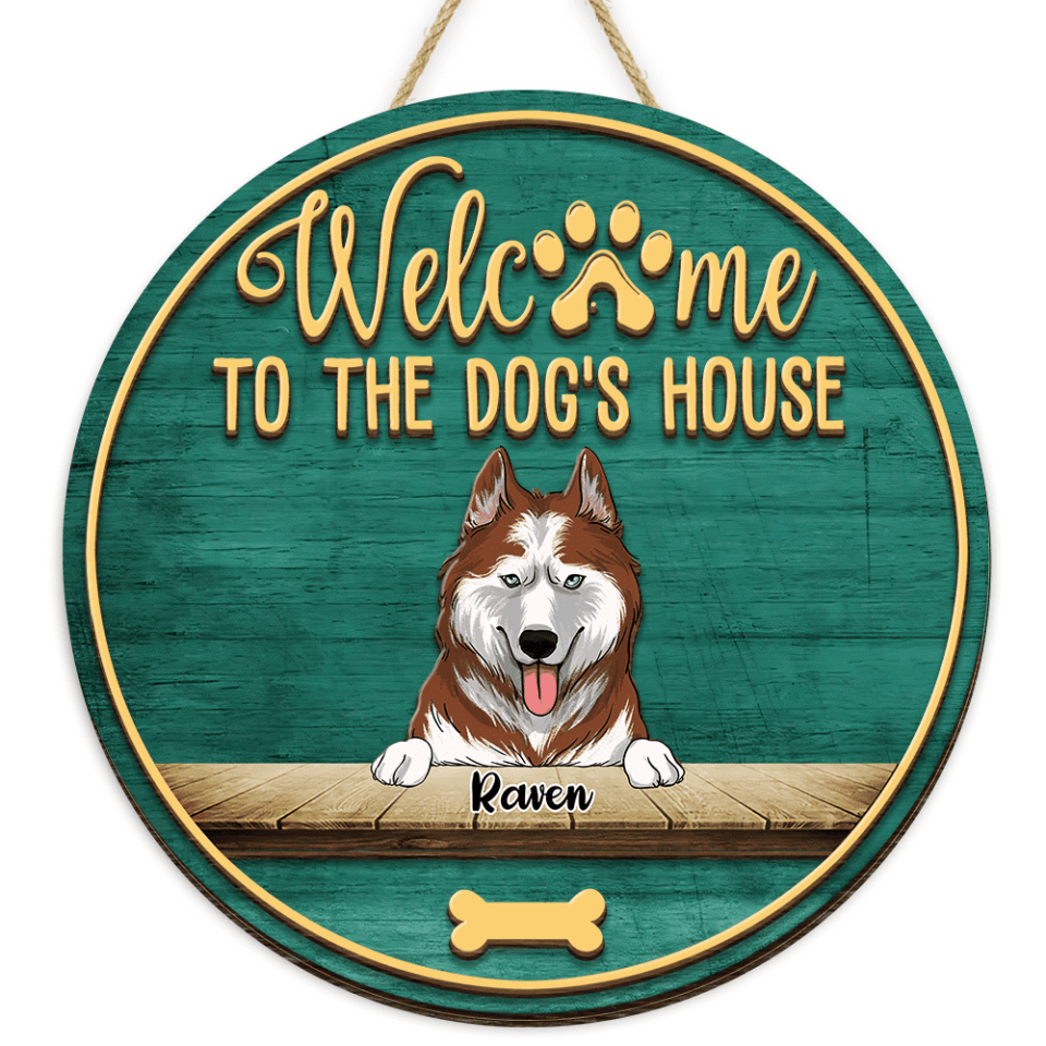 Welcome To The Dog's House - Personalized 2 Layer Round Wooden Sign