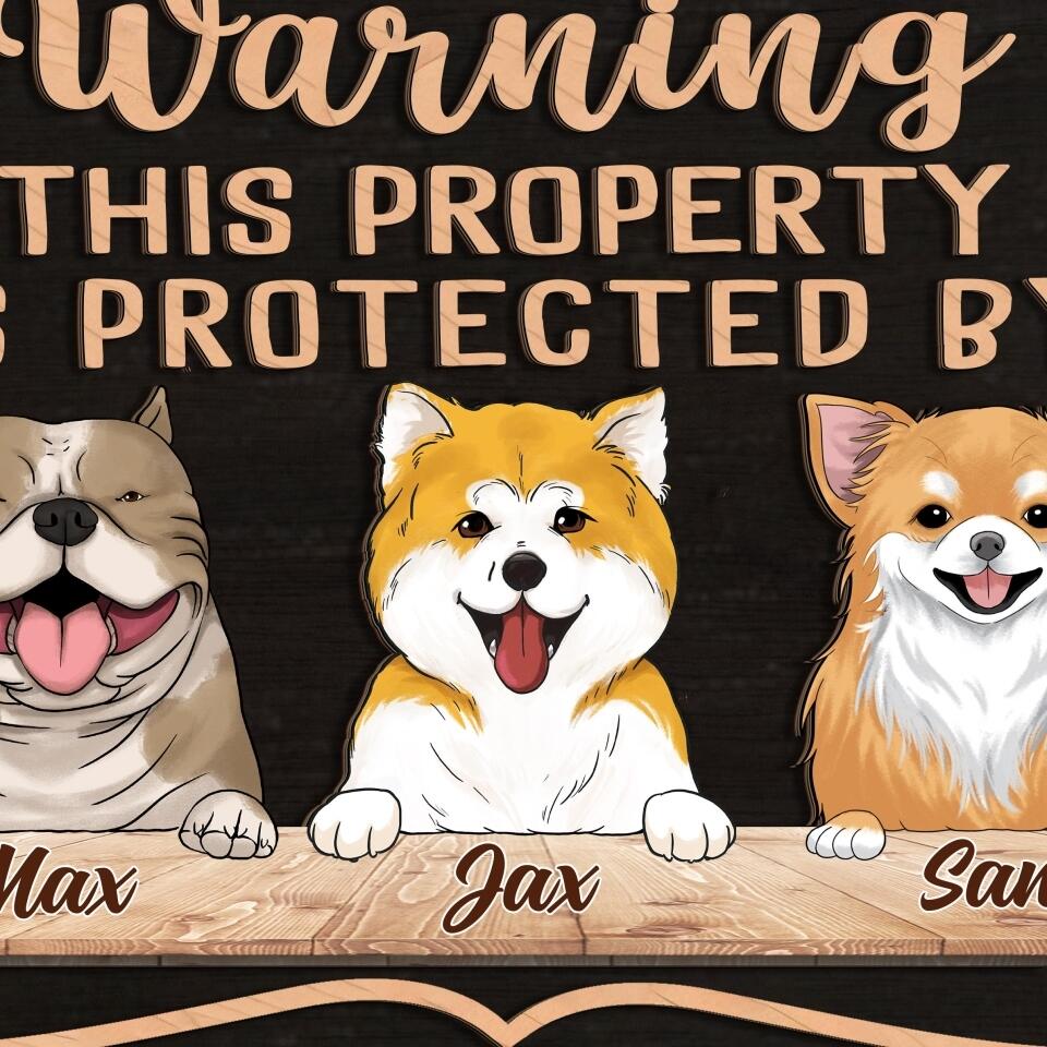 Warning This Property Is Protected By - Personalized 2 Layer Wooden Sign Custom Shape