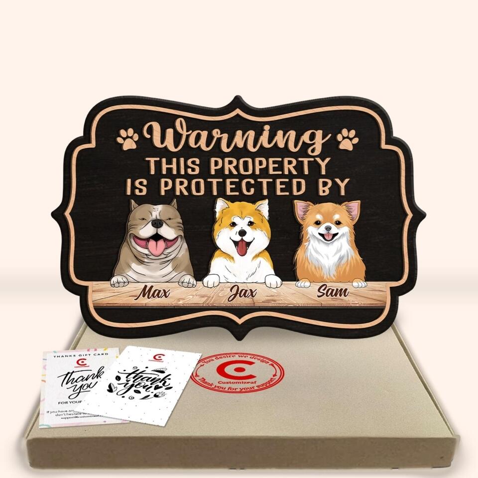 Warning This Property Is Protected By - Personalized 2 Layer Wooden Sign Custom Shape
