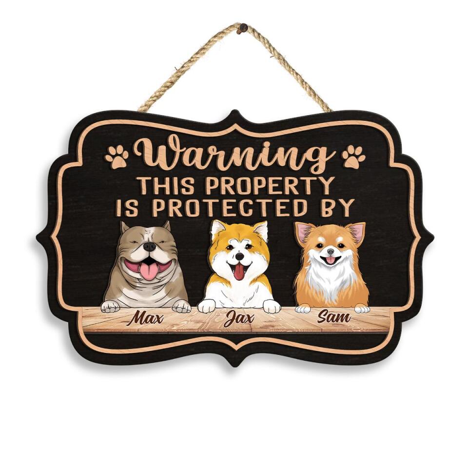 Warning This Property Is Protected By - Personalized 2 Layer Wooden Sign Custom Shape