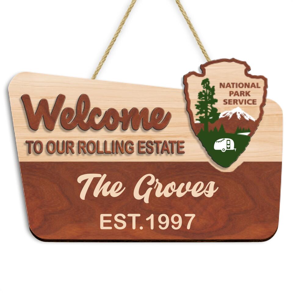 Welcome To Our Rolling Estate - Custom 2 Layer Wooden Door Sign