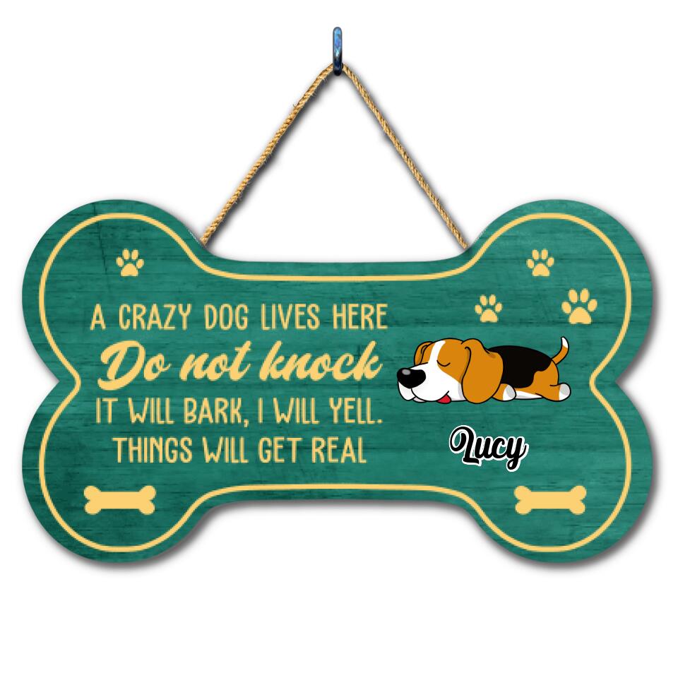 Crazy Dogs Live Here - Personalized 2 Layer Wooden Sign, Bone Shape