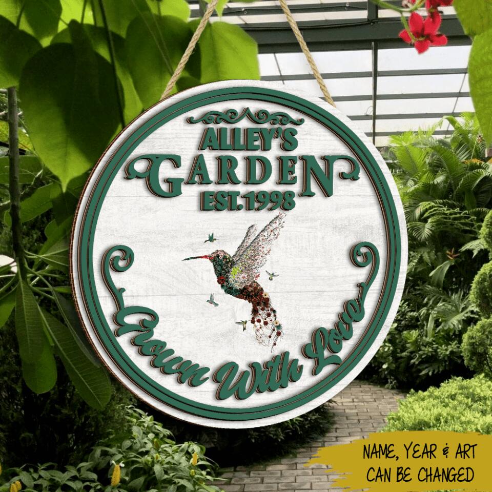 Gardening Grown With Love - Personalized 2 Layer Sign, Round Shape