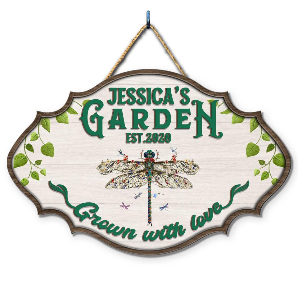 Gardening Grown With Love - Personalized 2 Layer Sign, Custom Shape