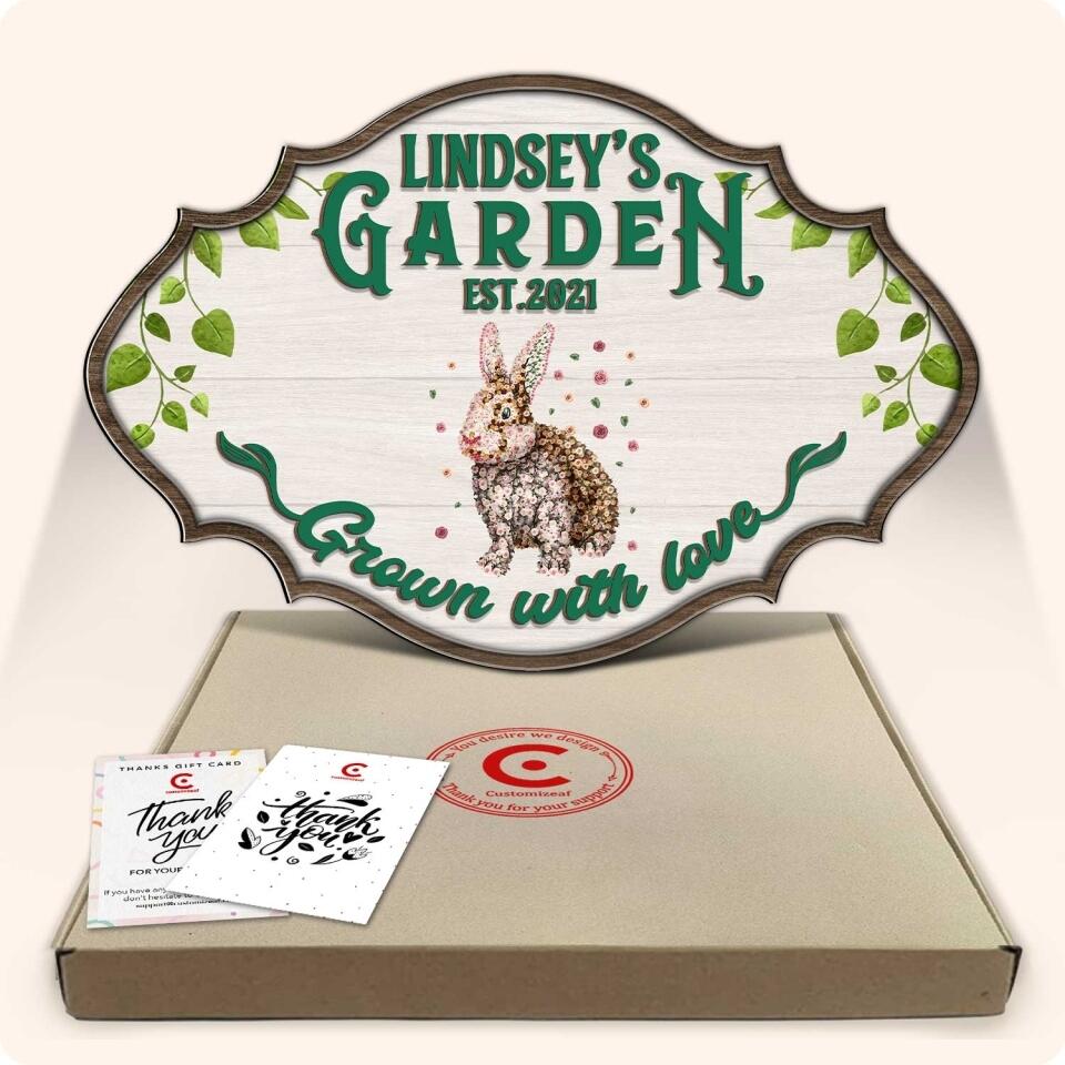 Gardening Grown With Love - Personalized 2 Layer Sign, Custom Shape