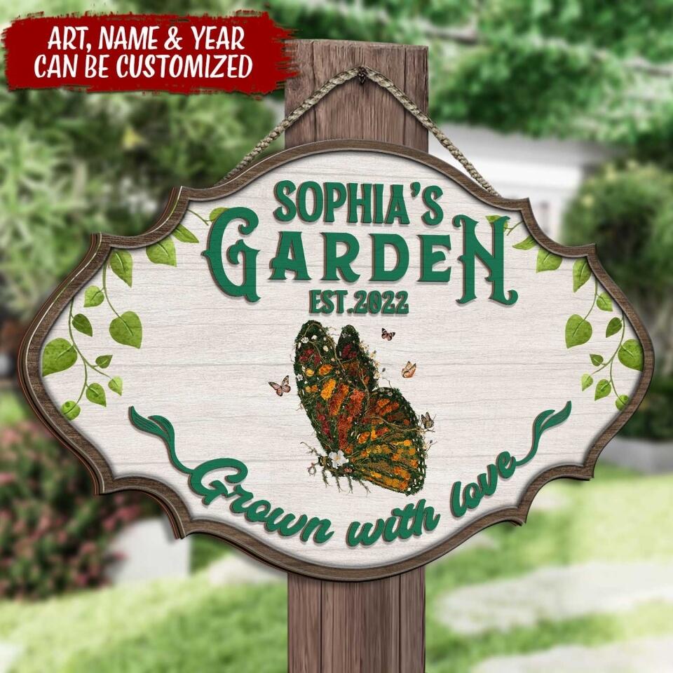 Gardening Grown With Love - Personalized 2 Layer Sign, Custom Shape