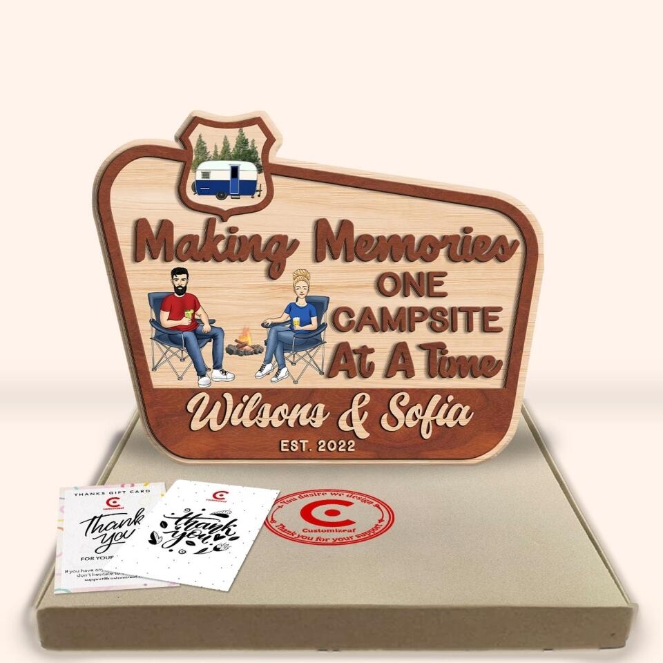 Making Memories One Campsite At A Time - Personalized 2 Layer Sign, Custom Shape