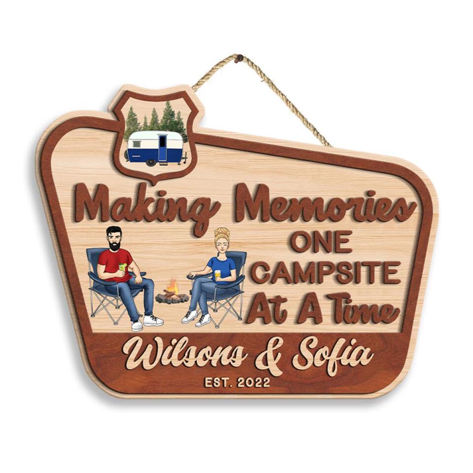 Making Memories One Campsite At A Time - Personalized 2 Layer Sign, Custom Shape