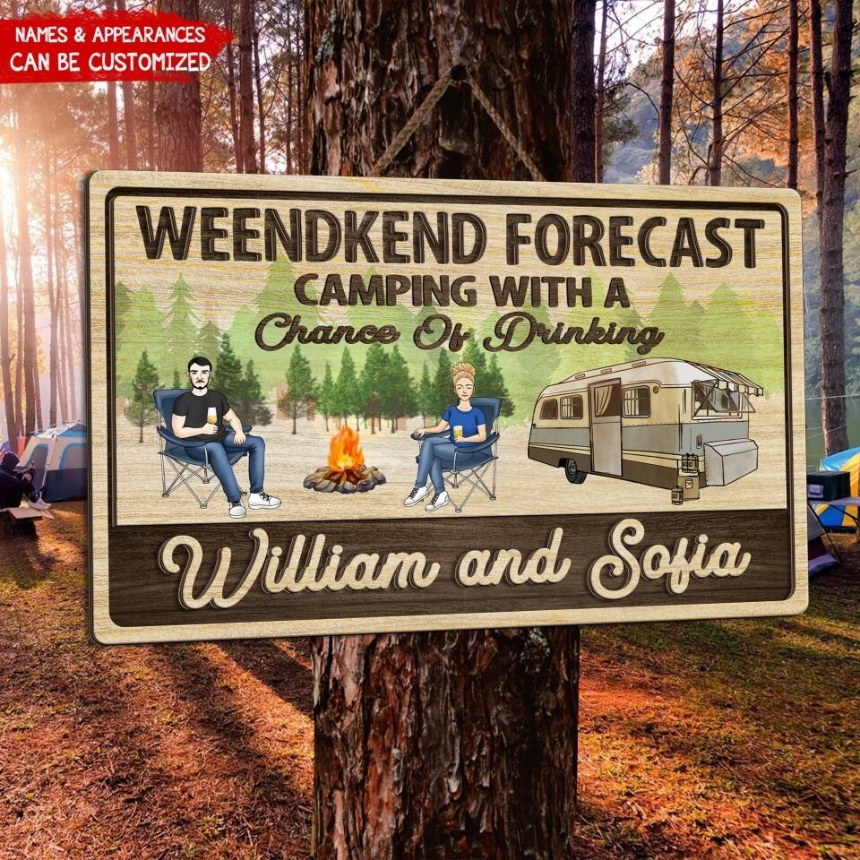 Weekend Forecast Camping With A Chance Of Drinking - Personalized 2 Layer, Rectangle Shape