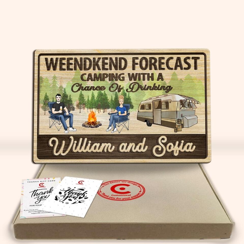 Weekend Forecast Camping With A Chance Of Drinking - Personalized 2 Layer, Rectangle Shape