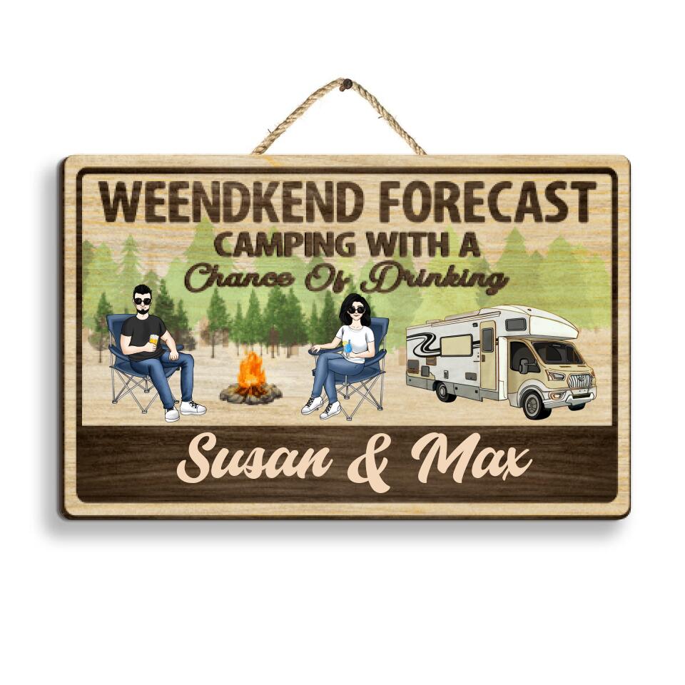 Weekend Forecast Camping With A Chance Of Drinking - Personalized 2 Layer, Rectangle Shape