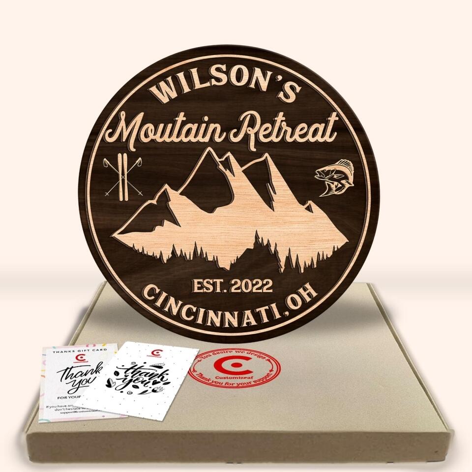 Mountain Cabin Sign - Personalized 2 Layer Sign