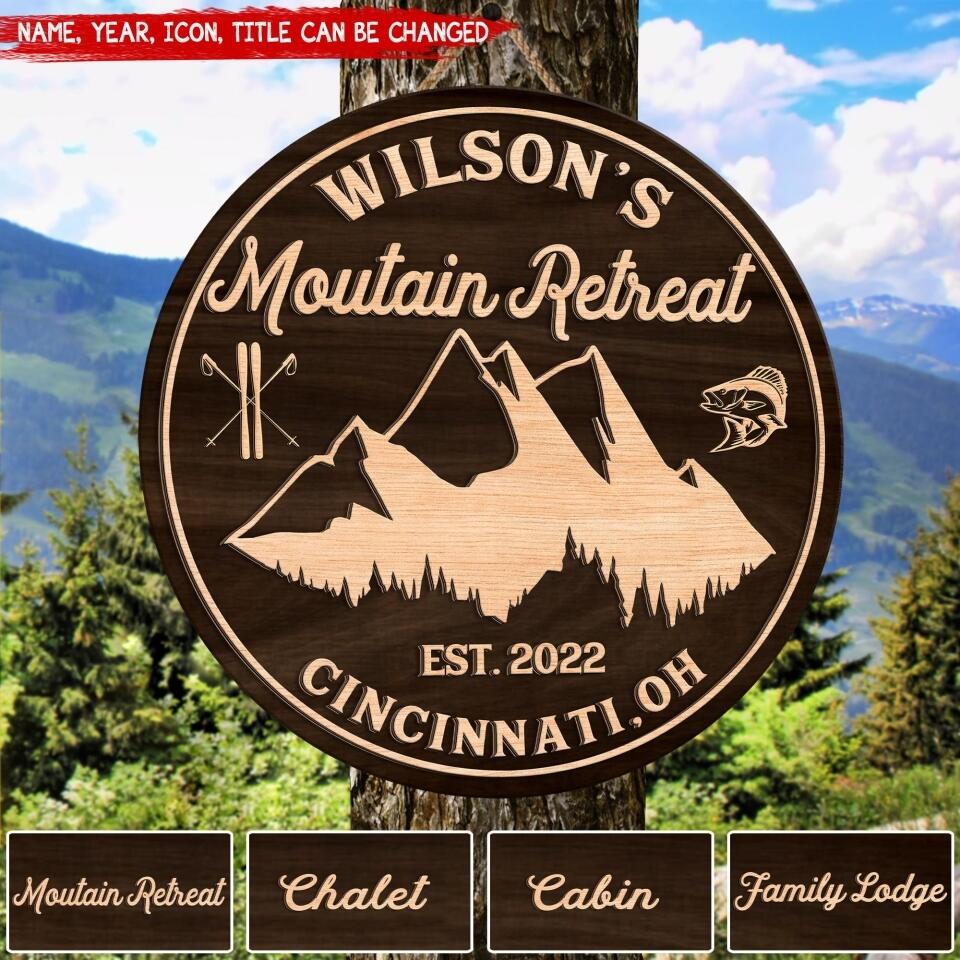 Mountain Cabin Sign - Personalized 2 Layer Sign