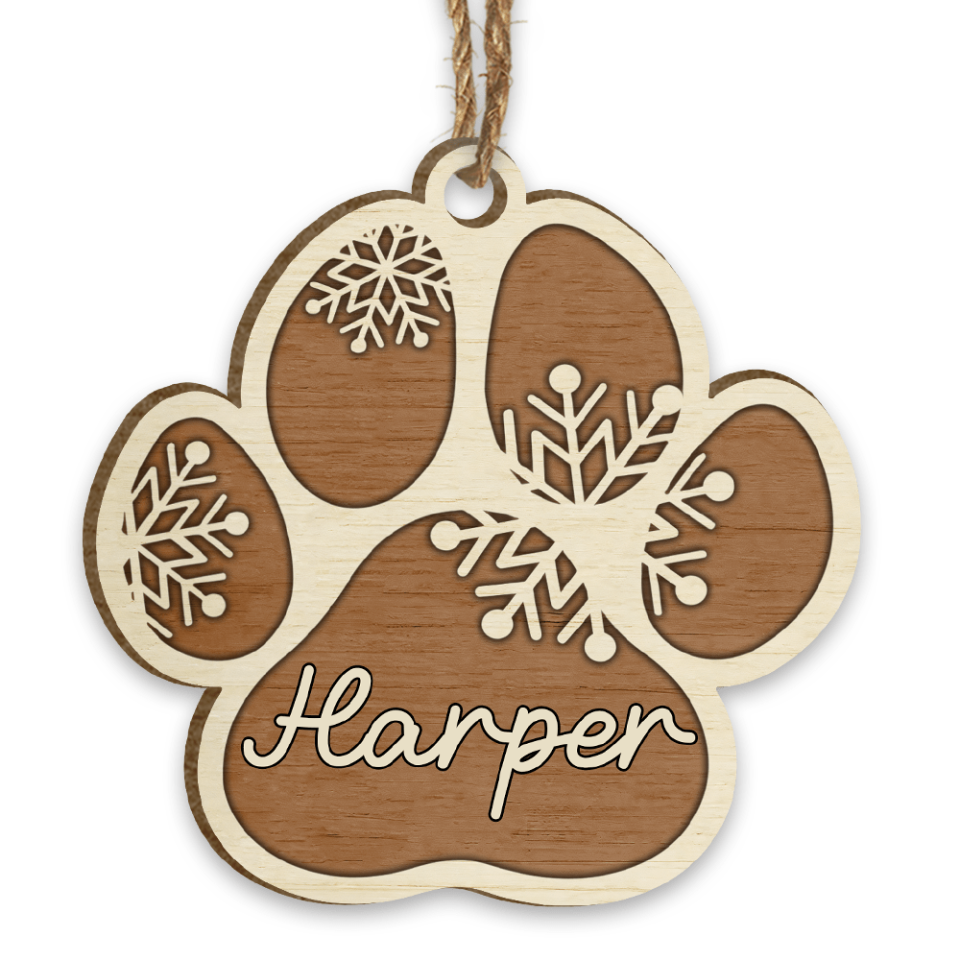 Custom Paw Print Name Ornament | Wooden Christmas Ornament For Pet Lovers