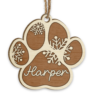 Custom Paw Print Name Ornament | Wooden Christmas Ornament For Pet Lovers