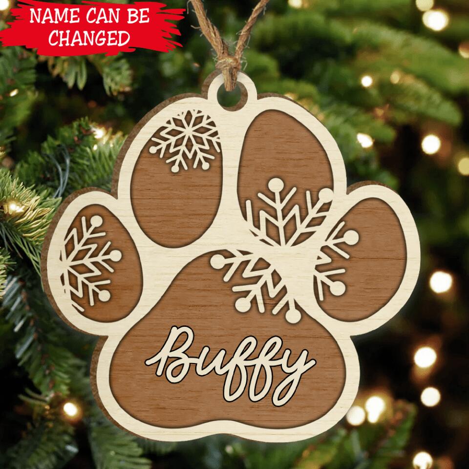Custom Paw Print Name Ornament | Wooden Christmas Ornament For Pet Lovers