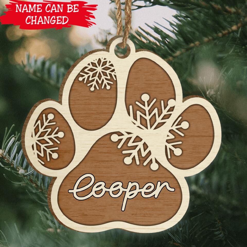Custom Paw Print Name Ornament | Wooden Christmas Ornament For Pet Lovers