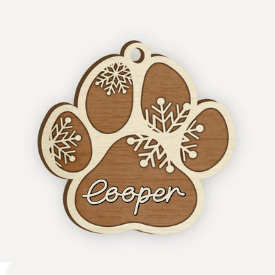 Custom Paw Print Name Ornament | Wooden Christmas Ornament For Pet Lovers