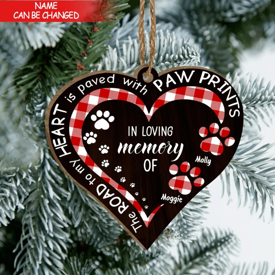 My Heart With Paw Prints - Personalized Wooden Ornament